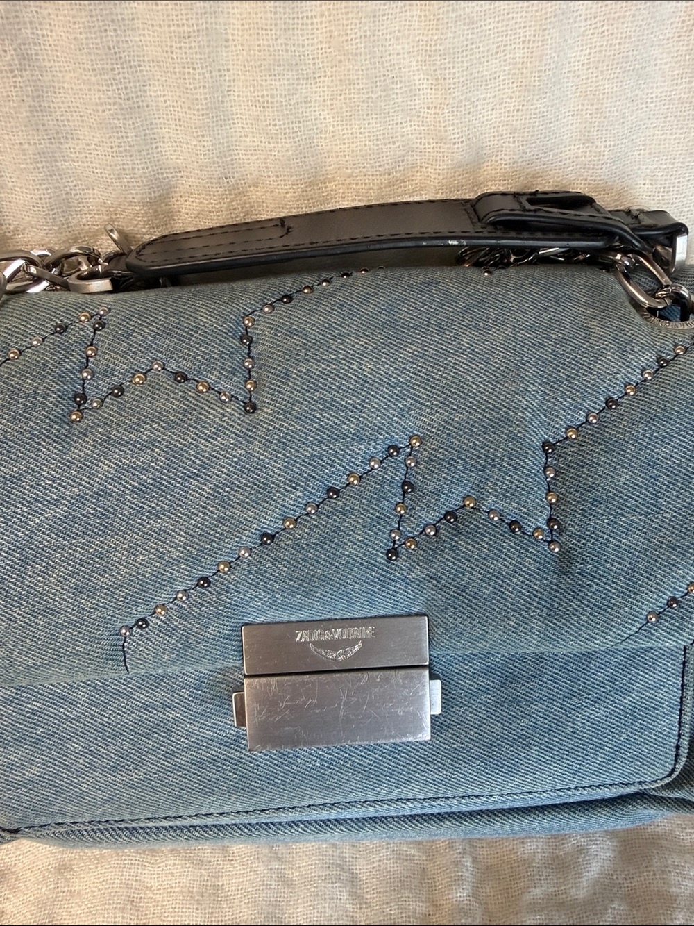 Zadig & Voltaire Light Blue Denim Shoulder Bag with Silver Chain - Picture 3 of 8